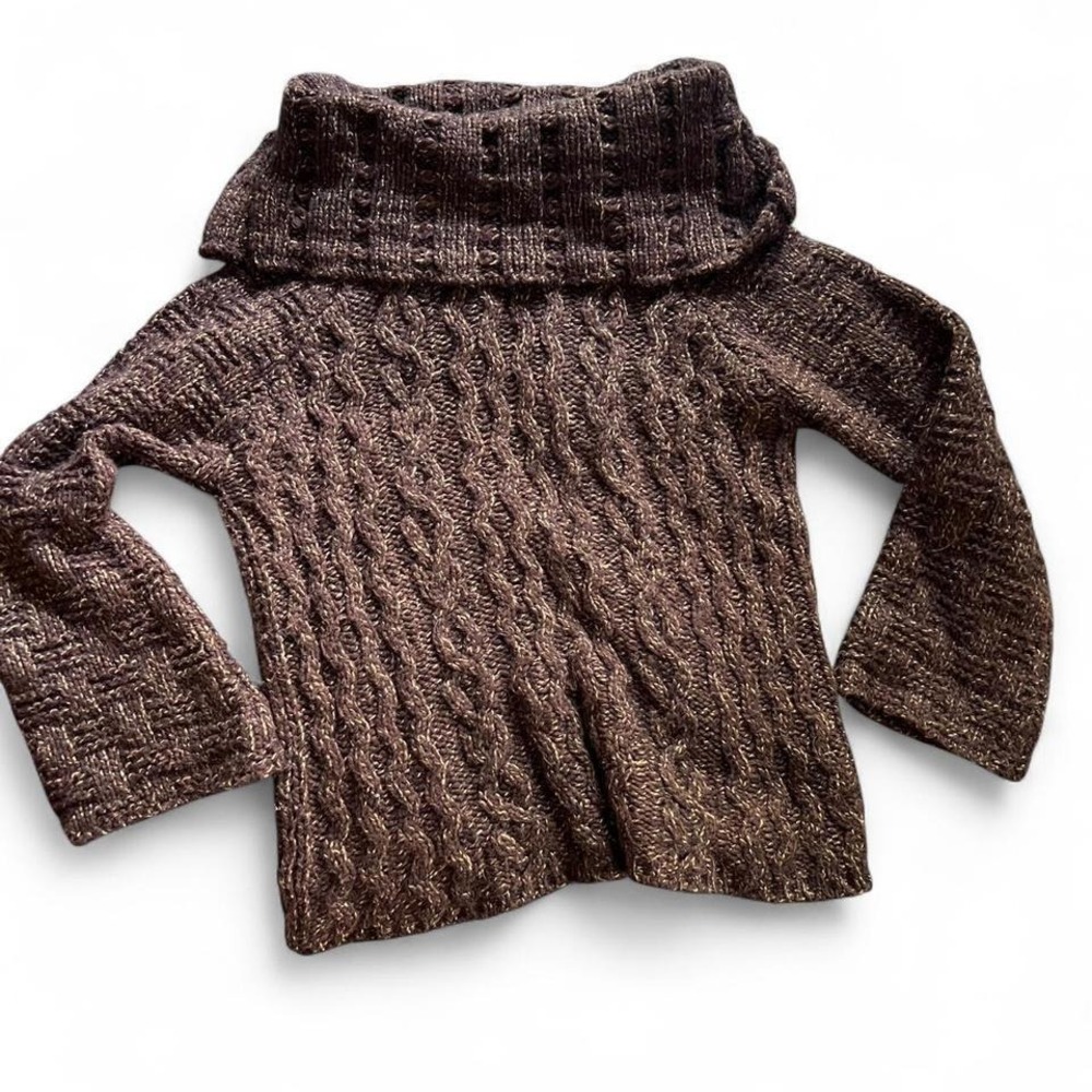 Silvia Novelli Women Cable Knit‎ Cowl Neck Sweater Metallic Gold Brown Italy L